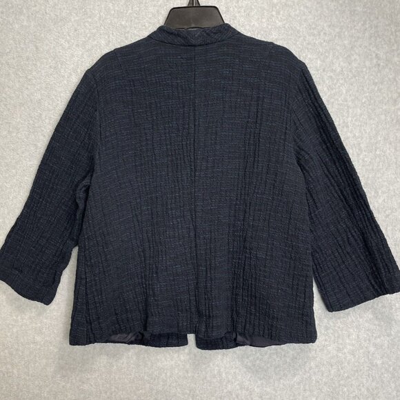 Eileen Fisher Gauze Jacket Womens Medium Navy Blue Long Sleeve Cotton Gauzy Boxy - Picture 6 of 11